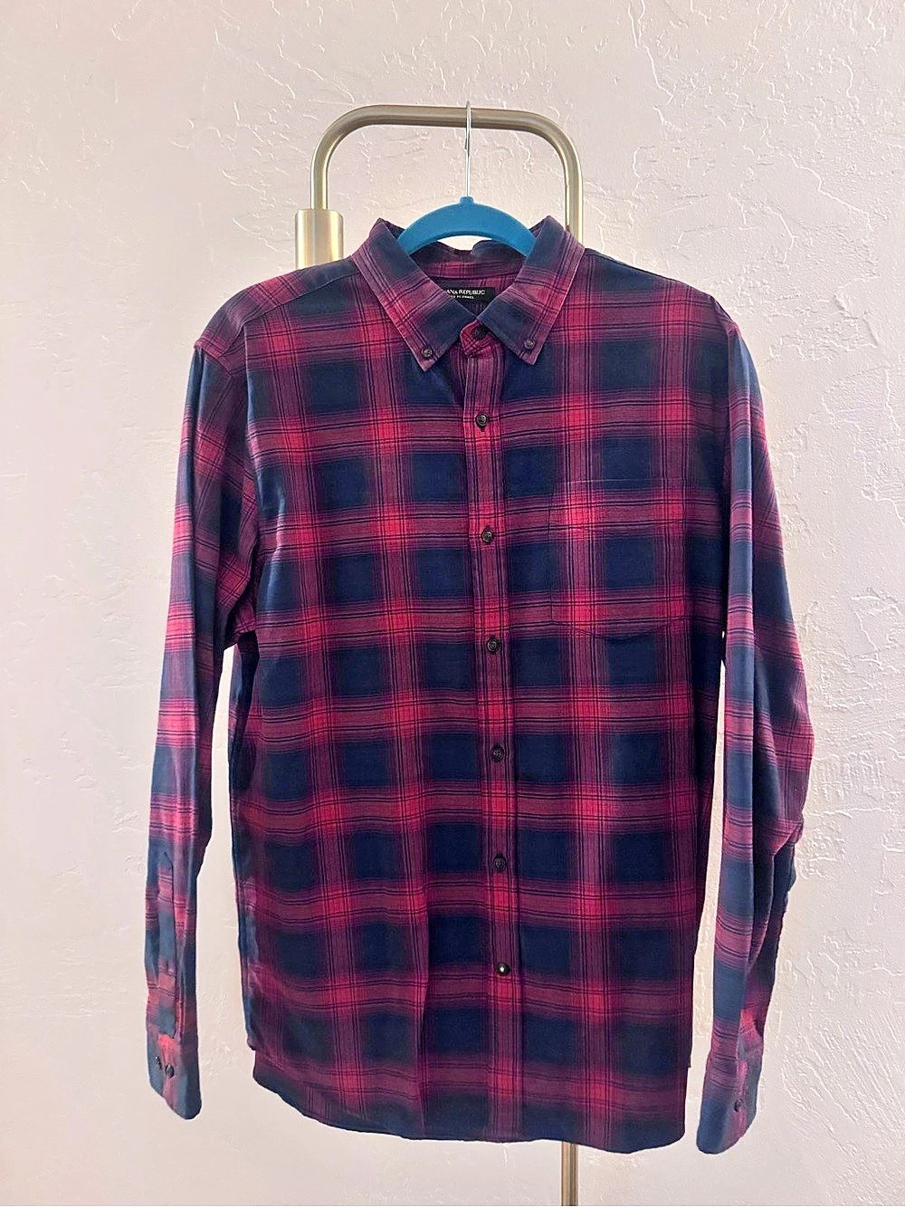 Banana Republic Luxe Flannel Slim-Fit Plaid Shirt Red & Black Large